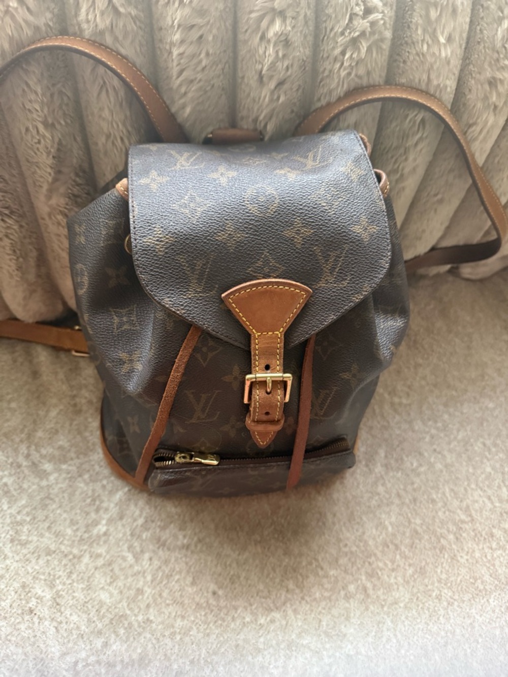Louis Vuitton Dark Brown Monogram Canvas Backpack with Tan Trim - Picture 2 of 6